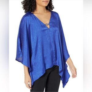 MICHAEL Michael Kors Women's Blue Jacquard Hankerchief Hem Flowy Blouse NWOT S/M